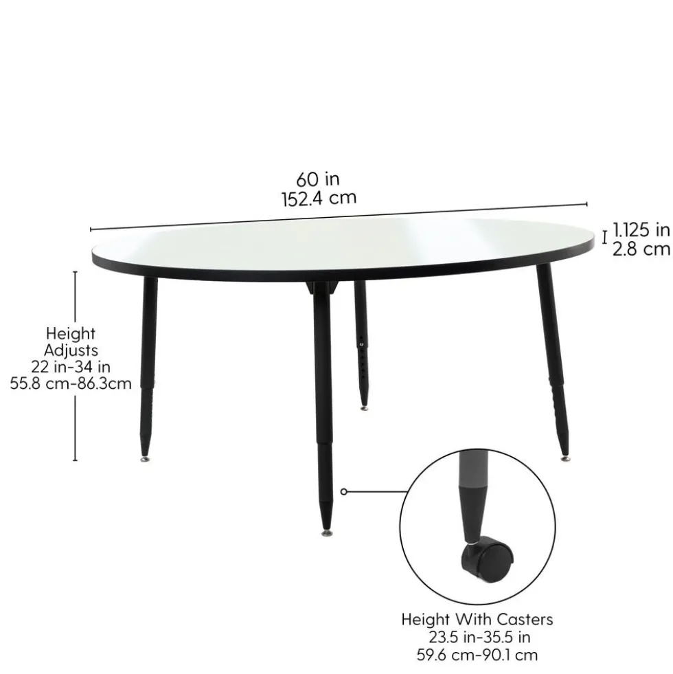 Adapte 60" Round Dry-Erase Activity Table with Adjustable Tapered Legs - Whiteboard/Black