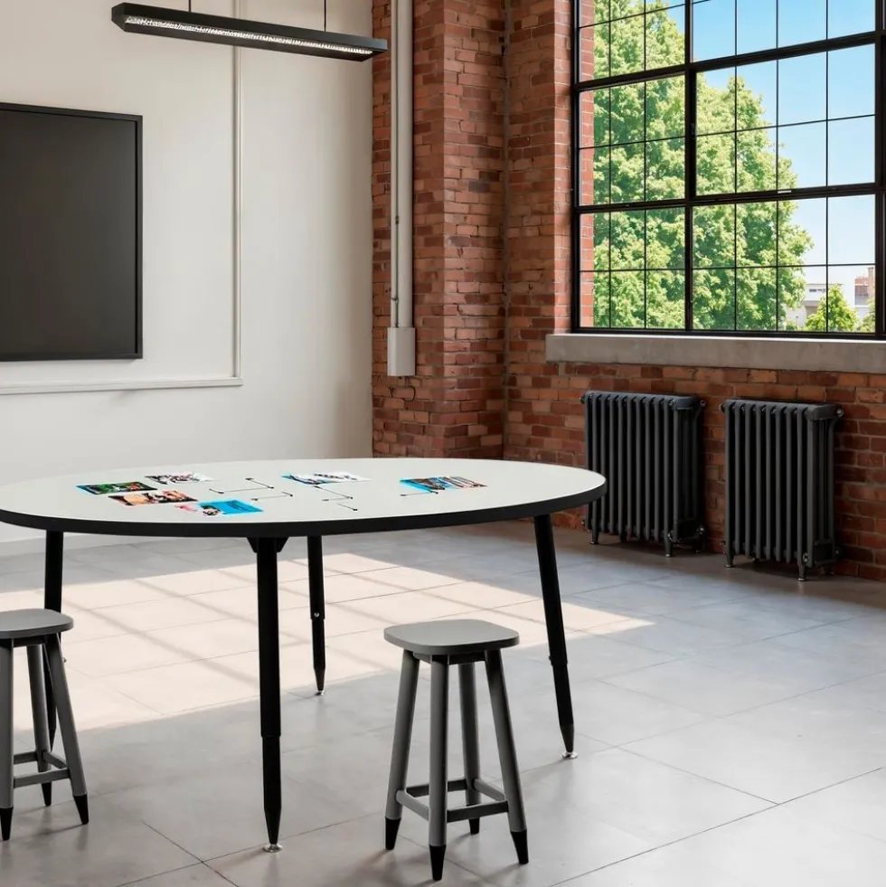Adapte 60" Round Dry-Erase Activity Table with Adjustable Tapered Legs - Whiteboard/Black