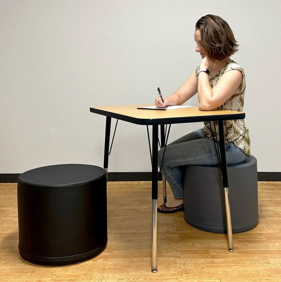 Adult SoftScape 18" Round Ottoman 16" Height, 2-Piece - Black/Dark Gray