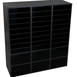 Black 27-Slot Mail And Supplies Center With 27 Trays, 6 Cubbies, And Baskets Grouping - 1 mail center, 27 trays, 6 baskets