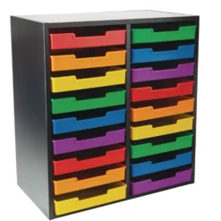 Black 18-Slot Mail Center With Trays 6 Colors
