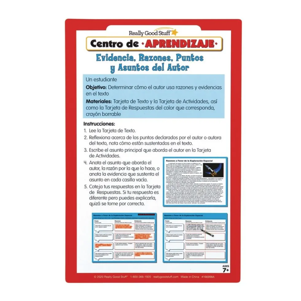 Centro de Aprendizaje: Evidencia, Razones, Puntos y Asuntos del Autor (Spanish Author''s Points, Reasons, and Evidence Literacy Center)