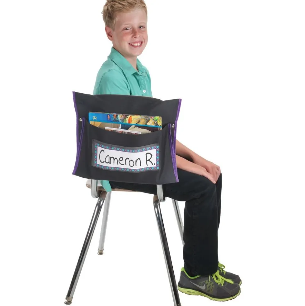 Classic Student Book Collection Chair Pockets - 6 Pack - Black/ Purple