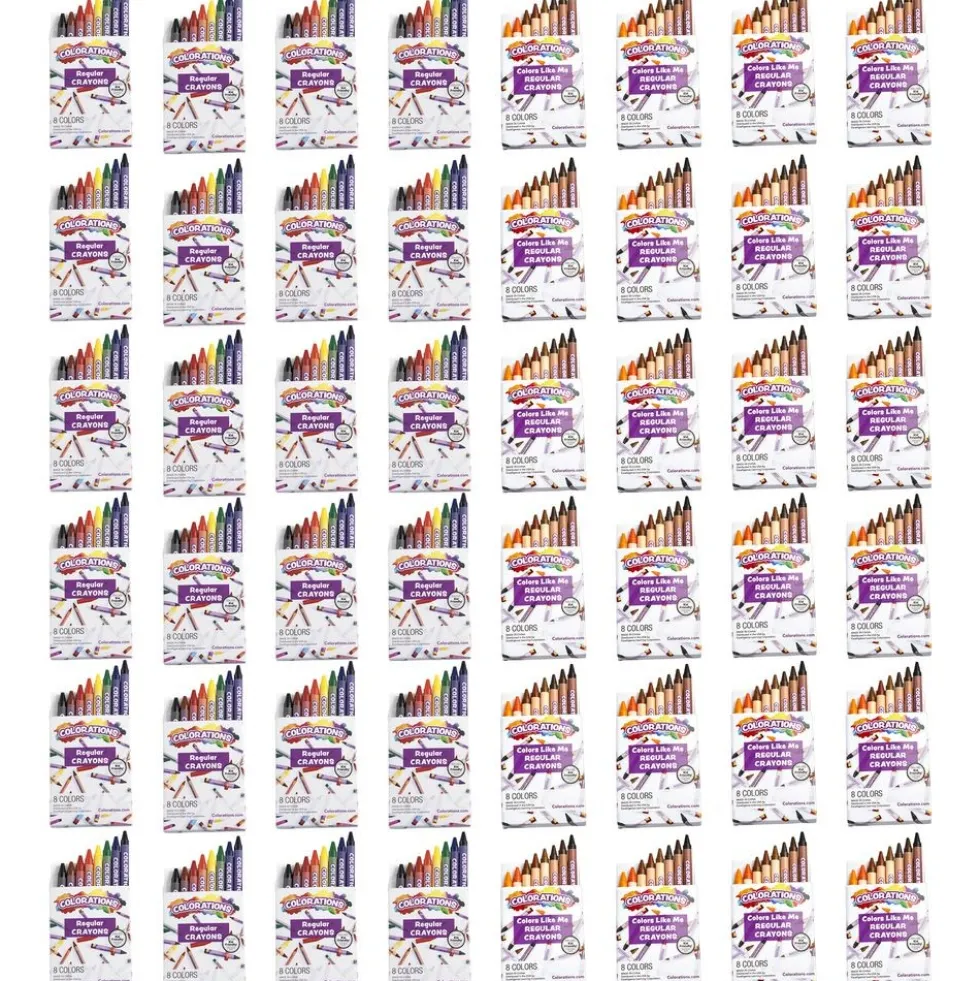 Colorations® Colors Like Me® Crayons 8 Clrs & Regular Crayons, 8 Clrs, Regular Size, 24 packs of each