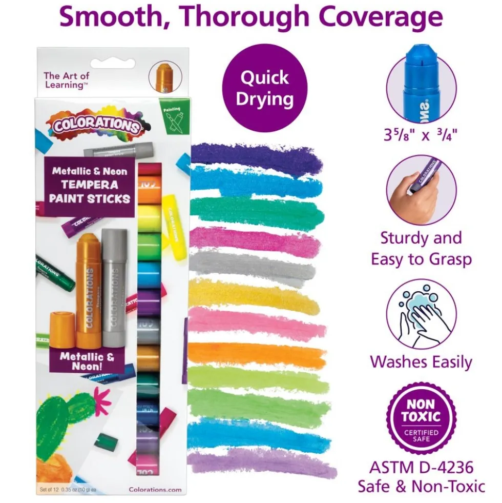 Colorations® Metallic & Neon Tempera Paint Sticks - Set of 12