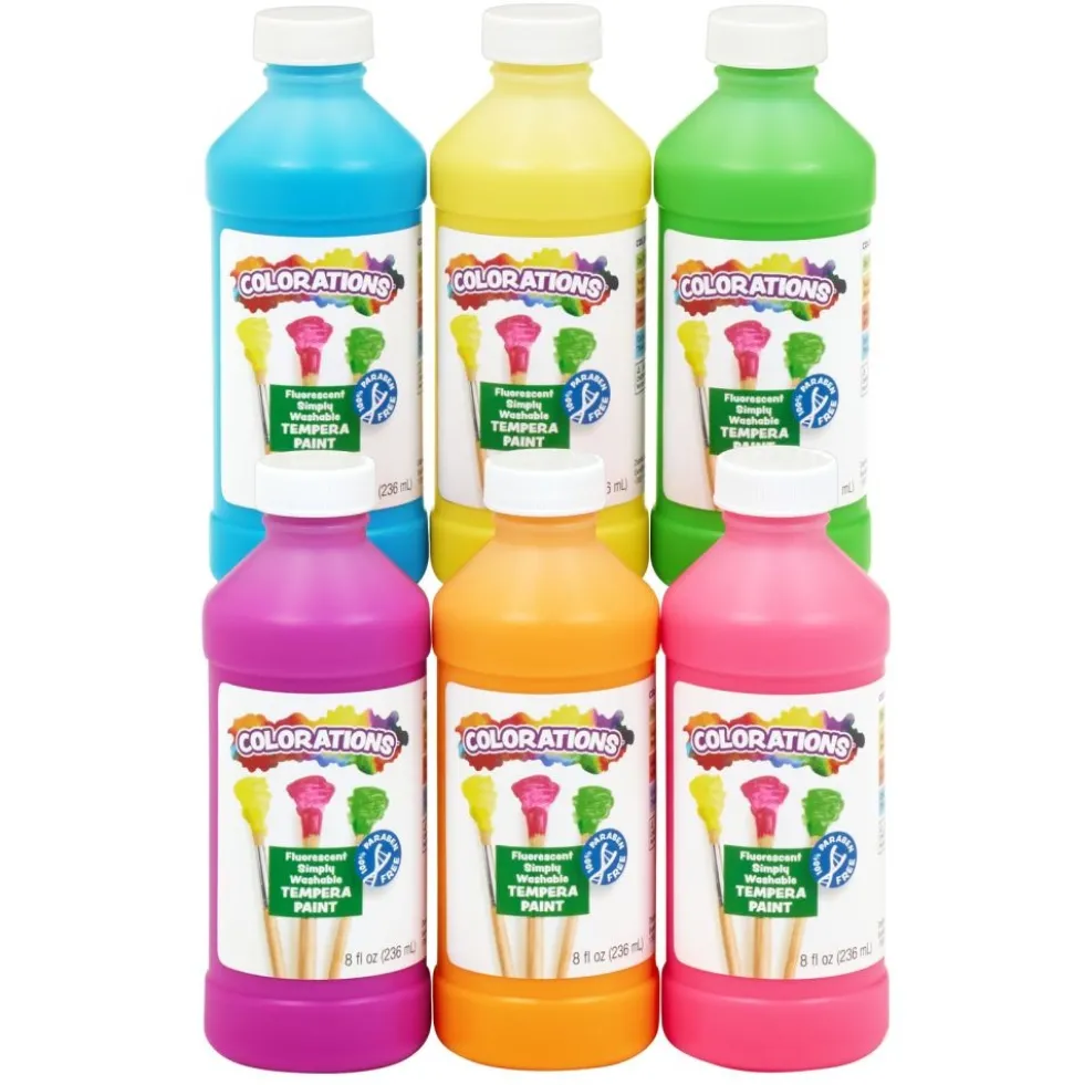 Colorations® Paraben-Free Fluorescent Simply Washable Tempera Paint- Set of 6, 8 oz. each