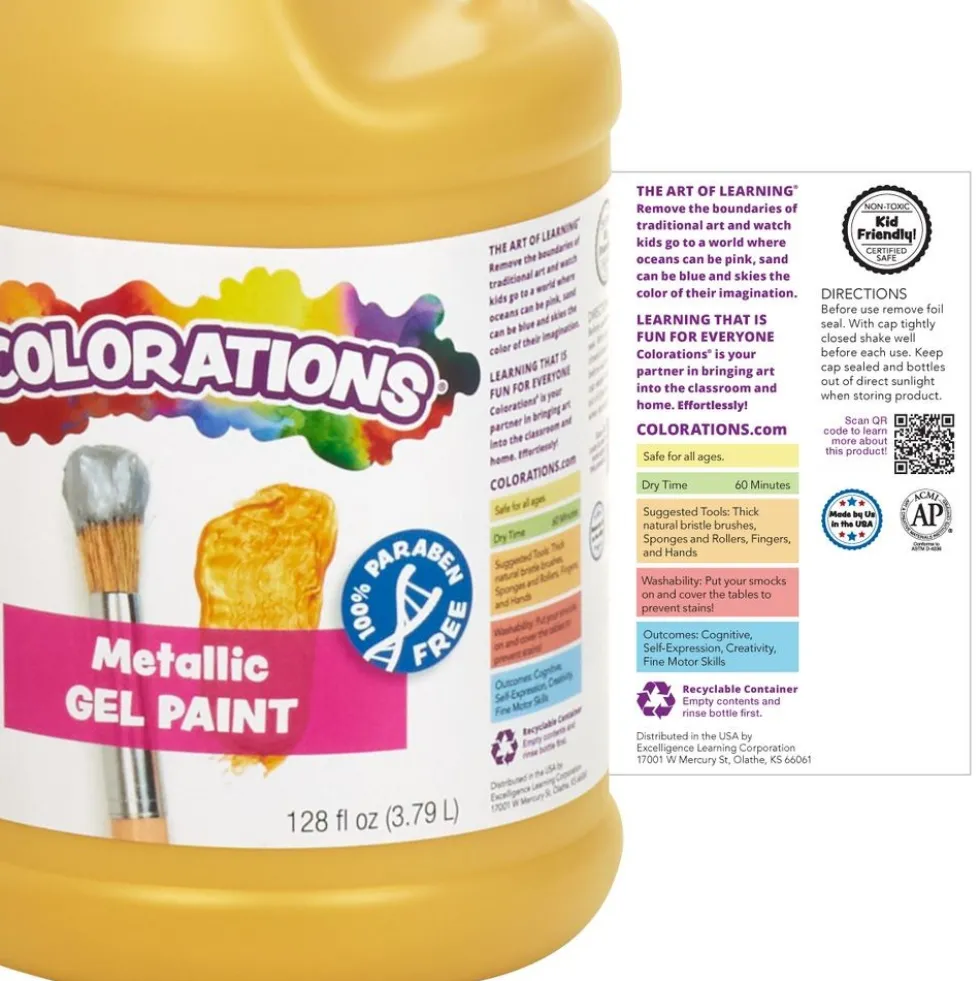 Colorations® Paraben-Free Metallic Gel Paint, Silver & Gold- 1 Gallon each