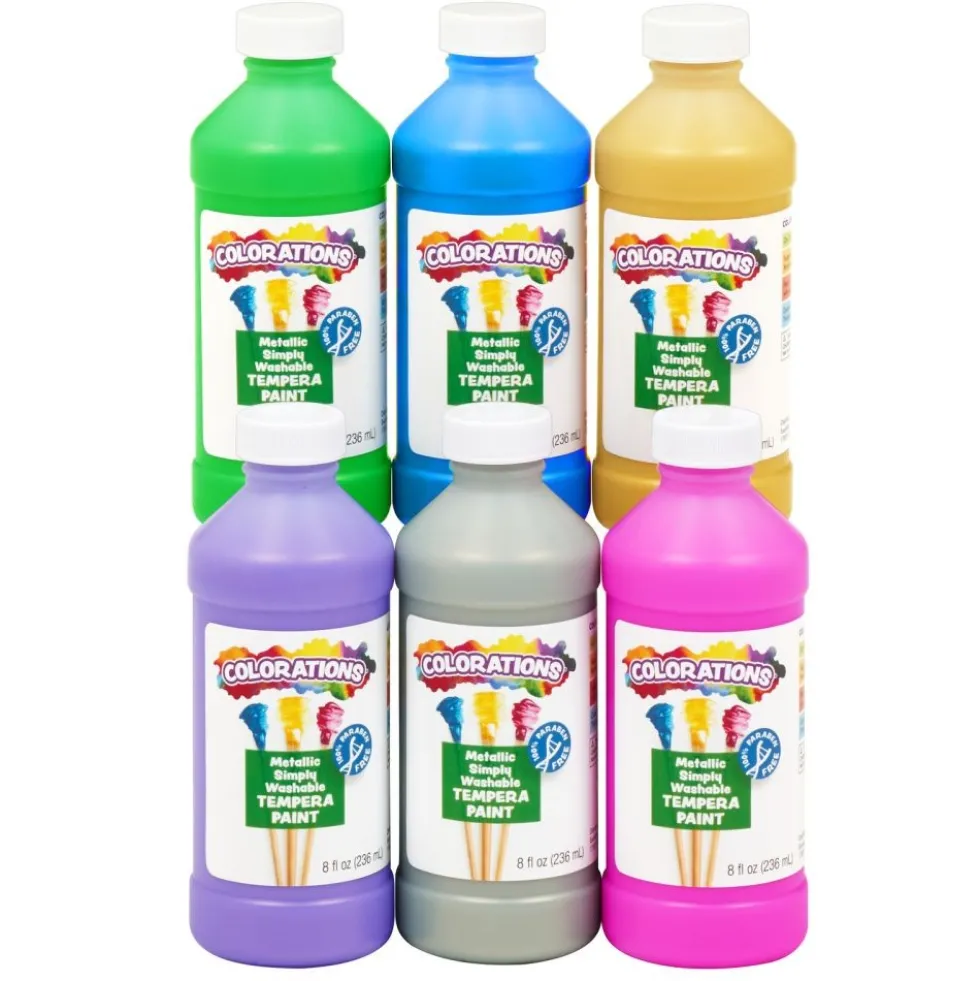 Colorations® Paraben-Free Metallic Simply Washable Tempera Paint- Set of 6, 8 oz. each