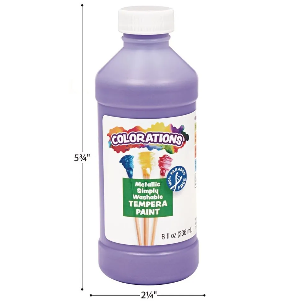 Colorations® Paraben-Free Metallic Simply Washable Tempera Paint- Set of 6, 8 oz. each