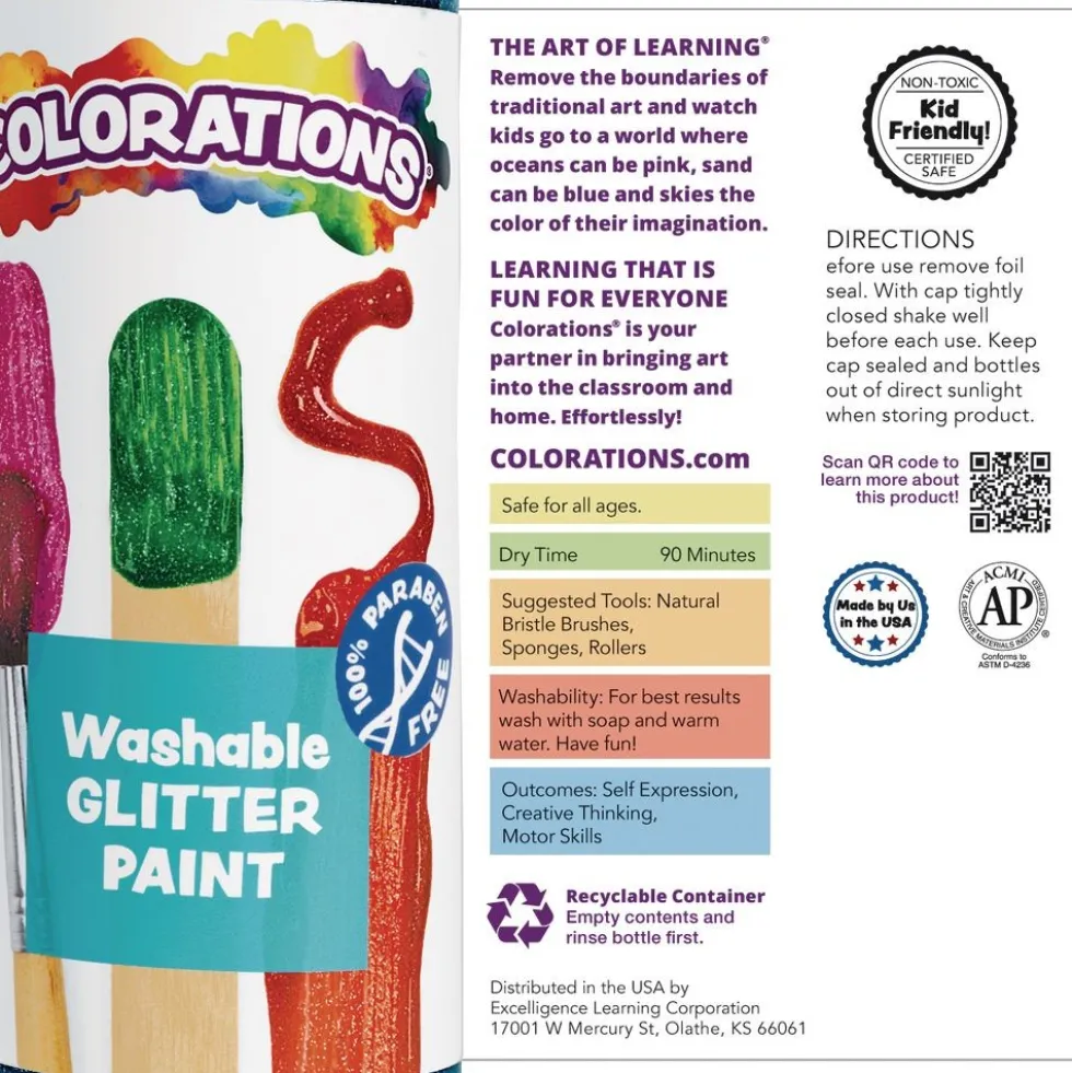 Colorations® Paraben-Free Washable Glitter Paint 16 oz. Jewel Colors 5-Pack