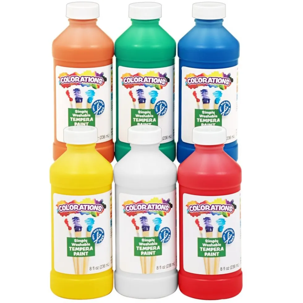 Colorations® Simply Washable Tempera Paint 8 oz. - Set of 6 Primary Colors