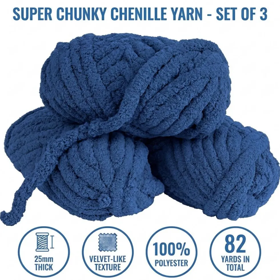 Colorations® Super Chunky Chenille Yarn, Navy - Set of 3