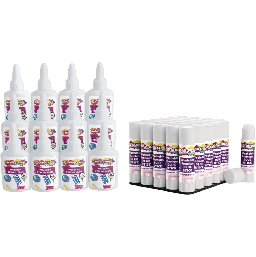 Colorations® Washable Premium White Glue Sticks and School Glue Kit - Set of 42