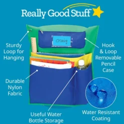 Deluxe Multi-Pocket Chair Pockets with Pencil Case and Water Bottle Holder - 36 Pack - Green/Blue