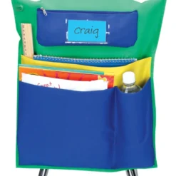 Deluxe Multi-Pocket Chair Pockets with Pencil Case and Water Bottle Holder - 6 Pack - Green/Blue