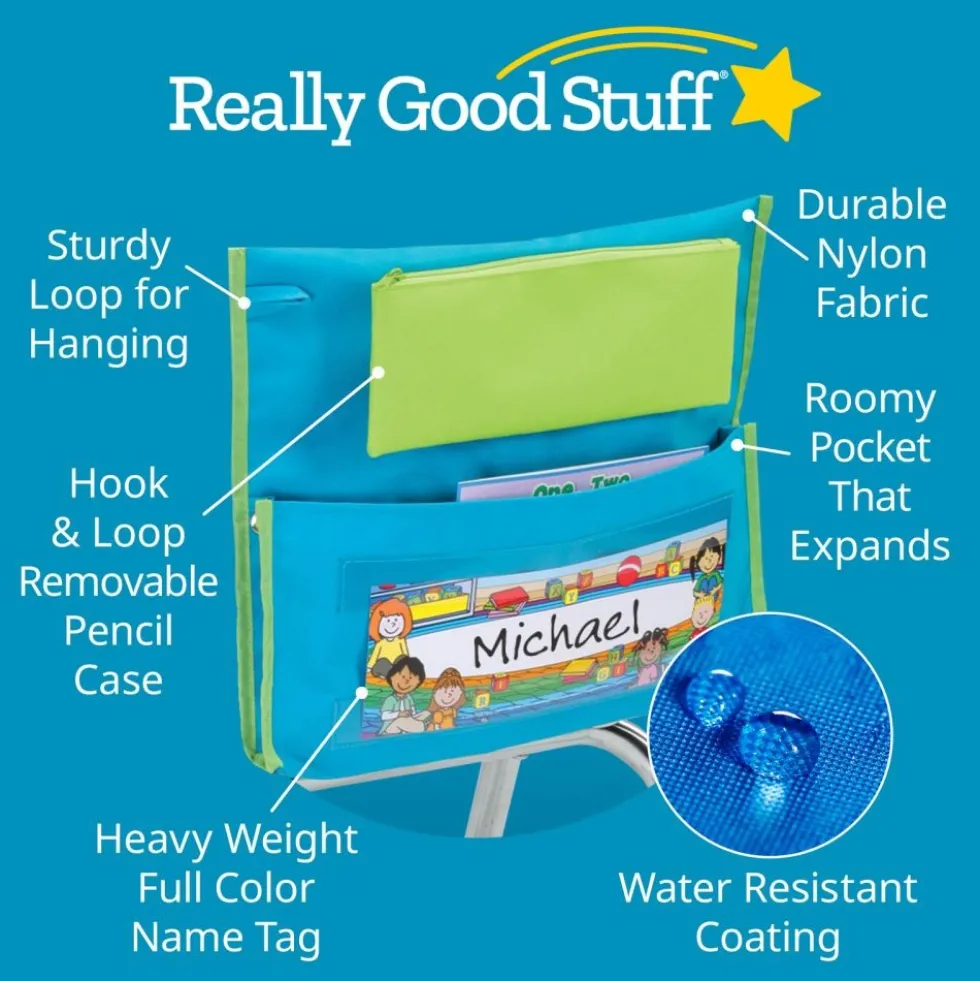 Early Childhood Deluxe Chair Pockets with Pencil Case- 36 Pack - Turquioise/Lime