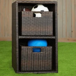 Environments® Indoor/Outdoor Wicker Side Table with Wicker Shelf