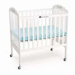 Environments® White Compact Adjustable Clear View Crib with Mattress
