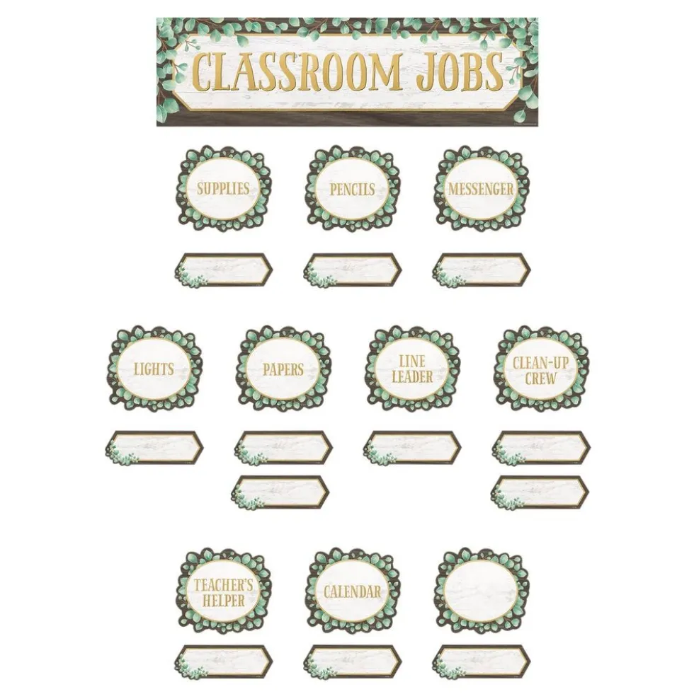 Eucalyptus Classroom Jobs Mini Bulletin Board - 49 Pieces