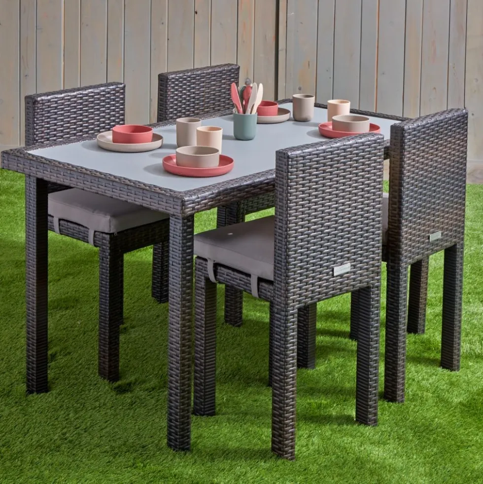 Excellerations® Outdoor Wicker Set - Table & 4 Chairs 26" (School Age Height)