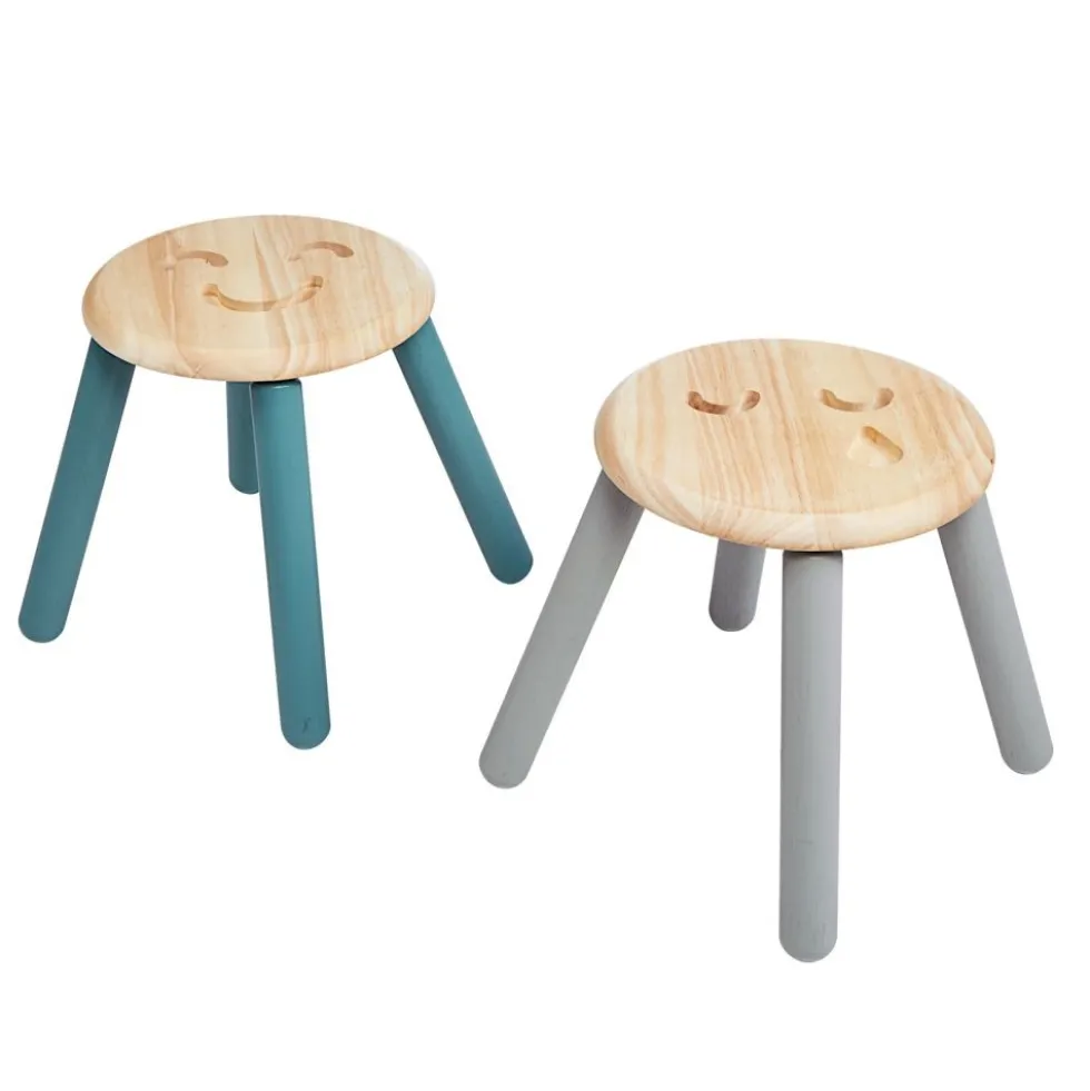 Excellerations® Sustainably Harvested Rubber Wood Emotions Stool - Set of 2 Emotions, Happy and Sad