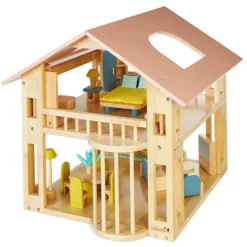 Excellerations® Wooden Deluxe Dollhouse - 28 Pieces - Natural