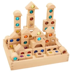 Excellerations® Wooden Gem Blocks - Set of 50 with Tray