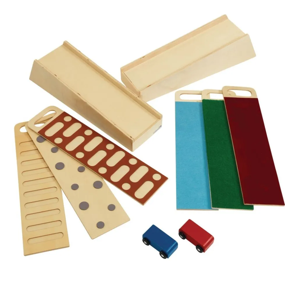 Excellerations® Wooden Ramp STEM Discovery Set with Ramps, Textured Surfaces, and Cars
