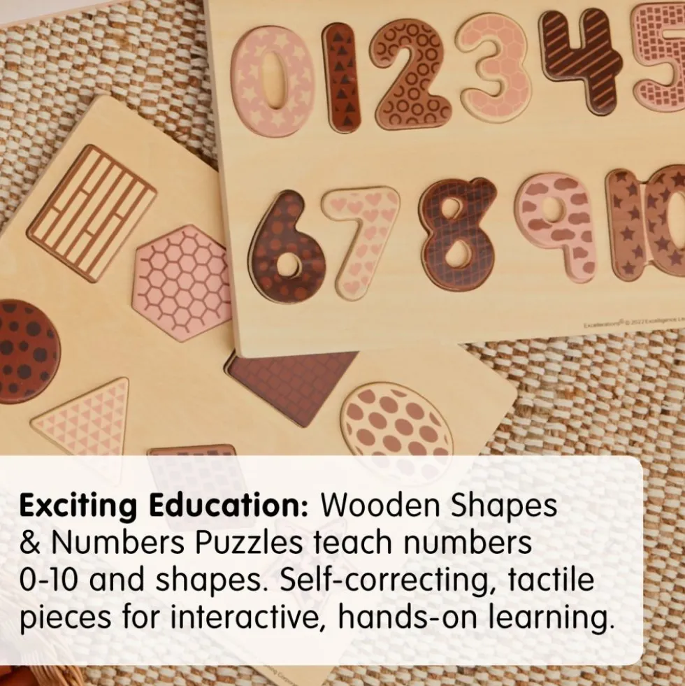 Excellerations® WoodWonders™ Shapes and Numbers Puzzles Natural - Set of 2