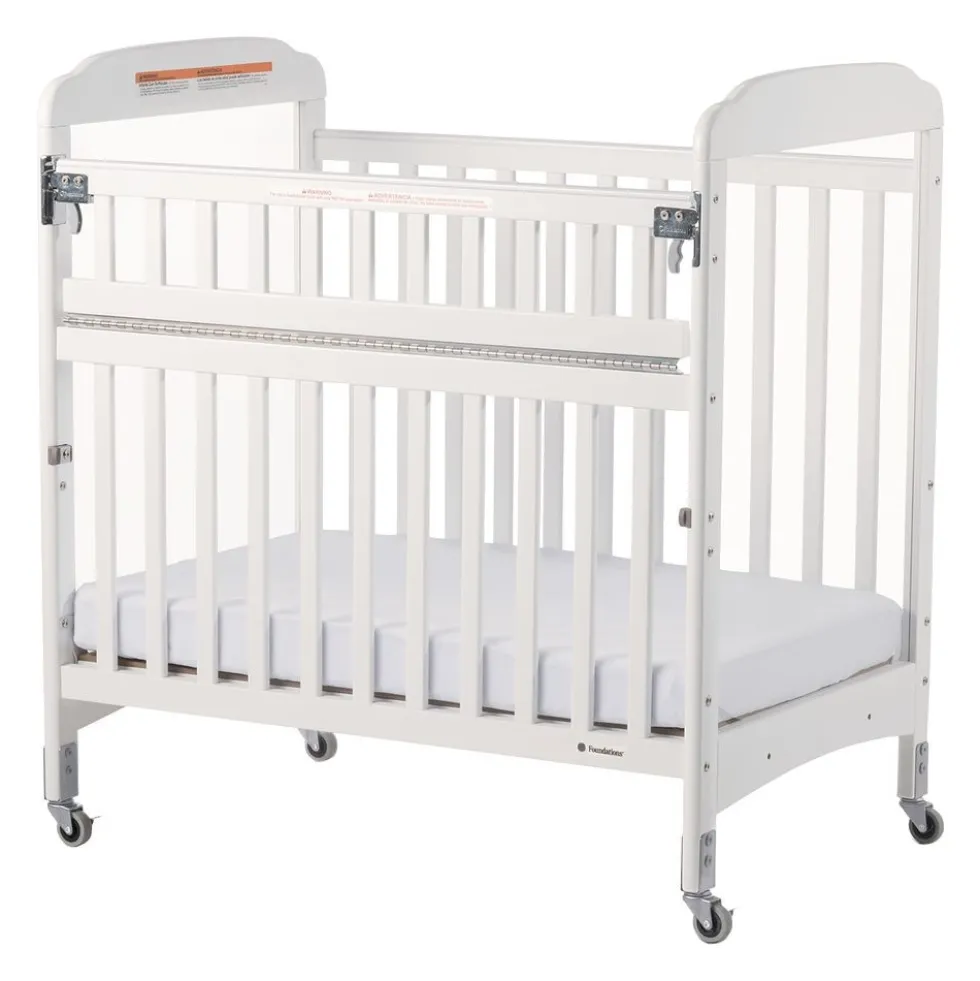 Foundations® Serenity Compact SafeReach Side Crib, Adjustable Mattress Board, Clearview, White Finish