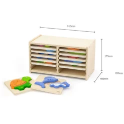 Handy Wooden Block Puzzles - 12 Piece Set with Storage Shelf