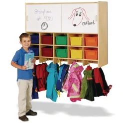 Jonti-Craft® 10-Section Wall Mount Coat Locker with Storage - with Colored Cubbie Trays