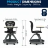 Laikyn Black Mobile Desk Chair with 360 Degree Tablet Rotation and Under Seat Storage Cubby