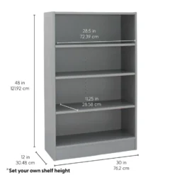 Laminate Bookcase 4-Shelf 48" Height - Gray