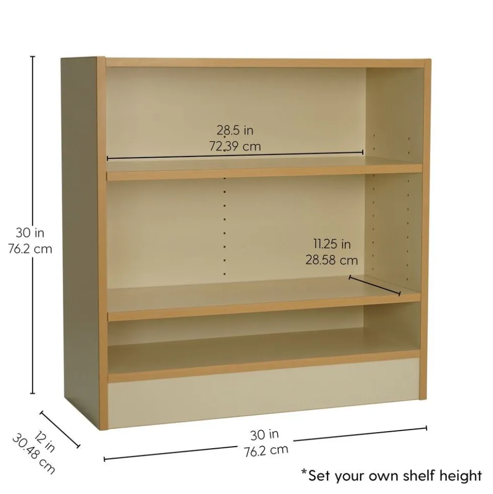 Laminate Bookcase 2-Shelf 30" Height - Almond/Maple