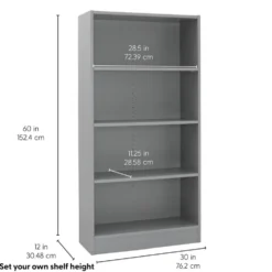 Laminate Bookcase 4-Shelf 60" Height - Gray