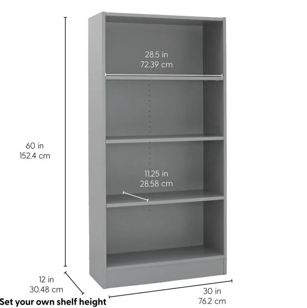 Laminate Bookcase 4-Shelf 60" Height - Gray