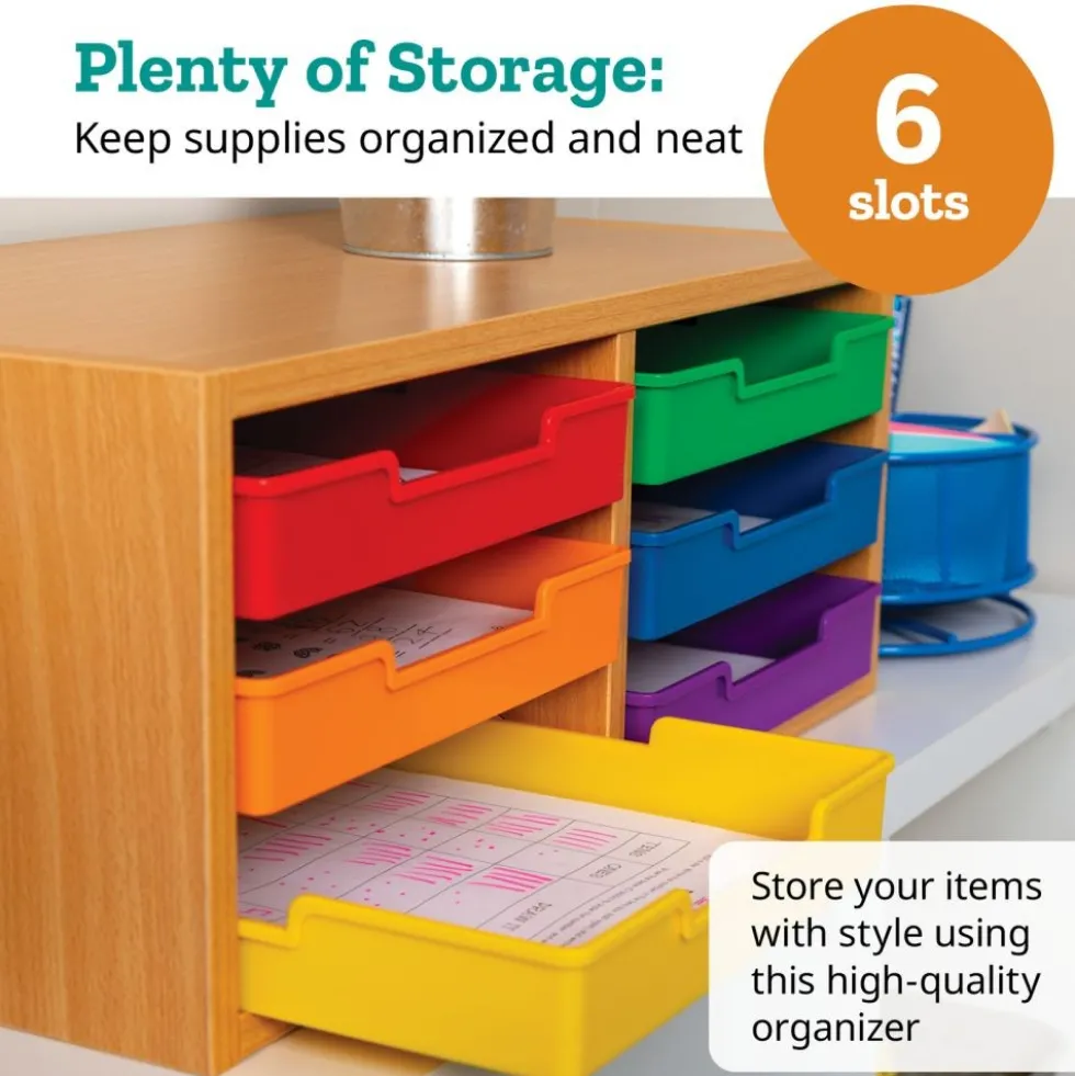 Oak 6-Slot Mail Center With Trays 6 Colors - 1 mail center, 6 trays