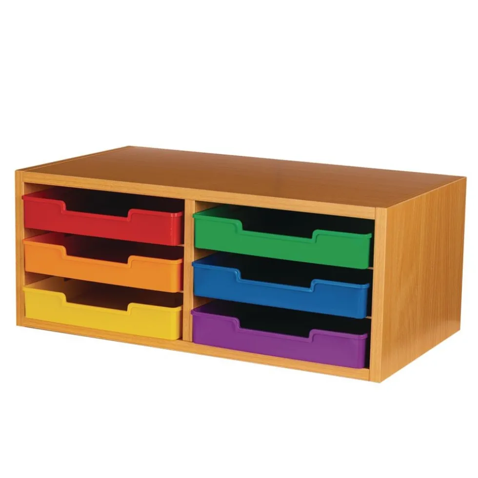 Oak 6-Slot Mail Center With Trays 6 Colors - 1 mail center, 6 trays
