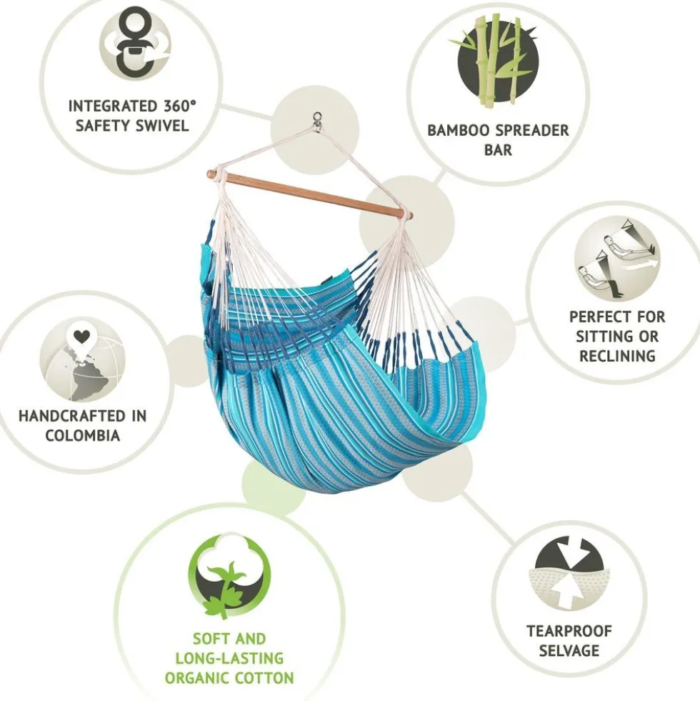 100% Organic Cotton Comfort Hammock Chair - Habana Azure
