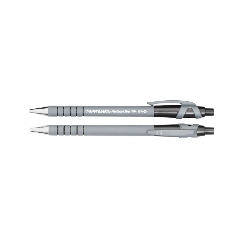 Paper Mate® FlexGrip Ultra Retractable Ballpoint Pens, Medium Point, Black, Box of 12