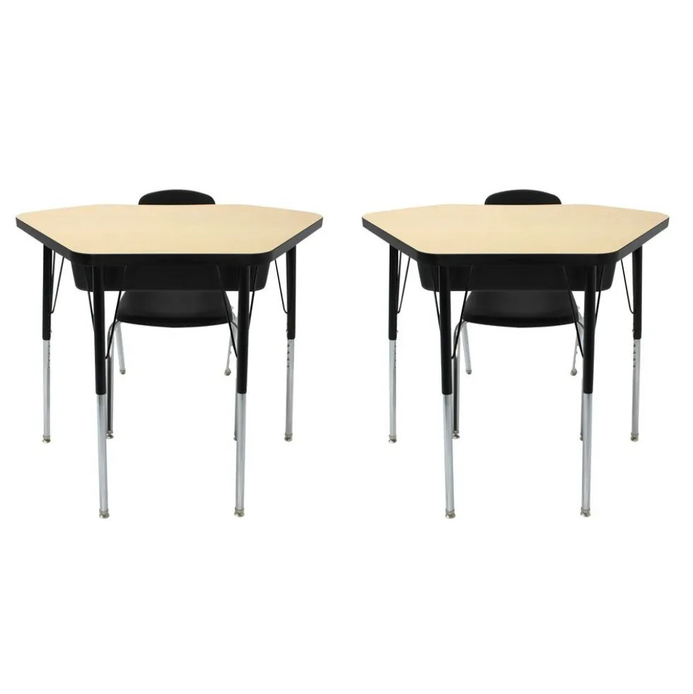 Petal Desk & 16" Stack Chair Set - Gray/Black (2-Pack/4-Piece)