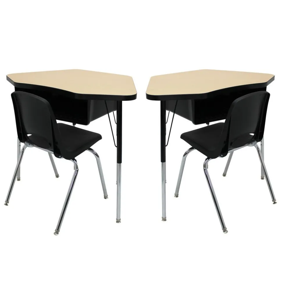 Petal Desk & 16" Stack Chair Set - Gray/Black (2-Pack/4-Piece)