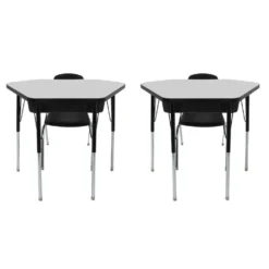 Petal Desk & 14" Stack Chair Set - Grey/Black (2-Pack/4-Piece)