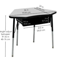 Petal Desk & 16" Stack Chair Set - Grey/Black (2-Pack/4-Piece)