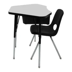 Petal Desk & 16" Stack Chair Set - Grey/Black (2-Pack/4-Piece)