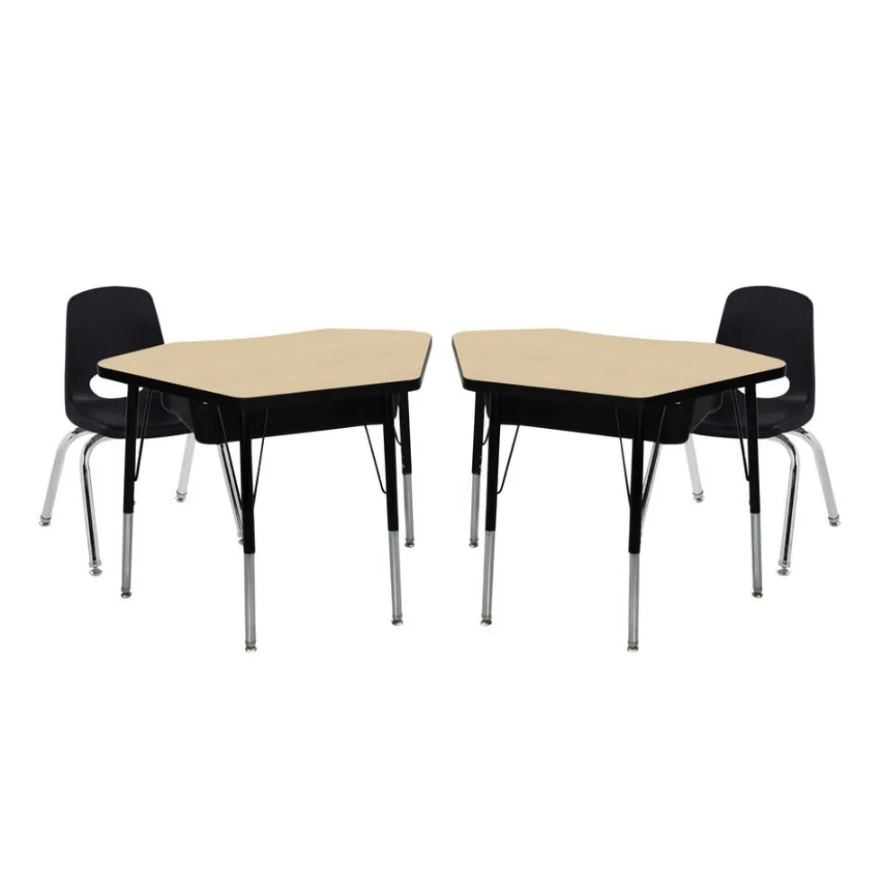 Petal Desk & 12" Stack Chair Set - Maple/Black (2-Pack/4-Piece)