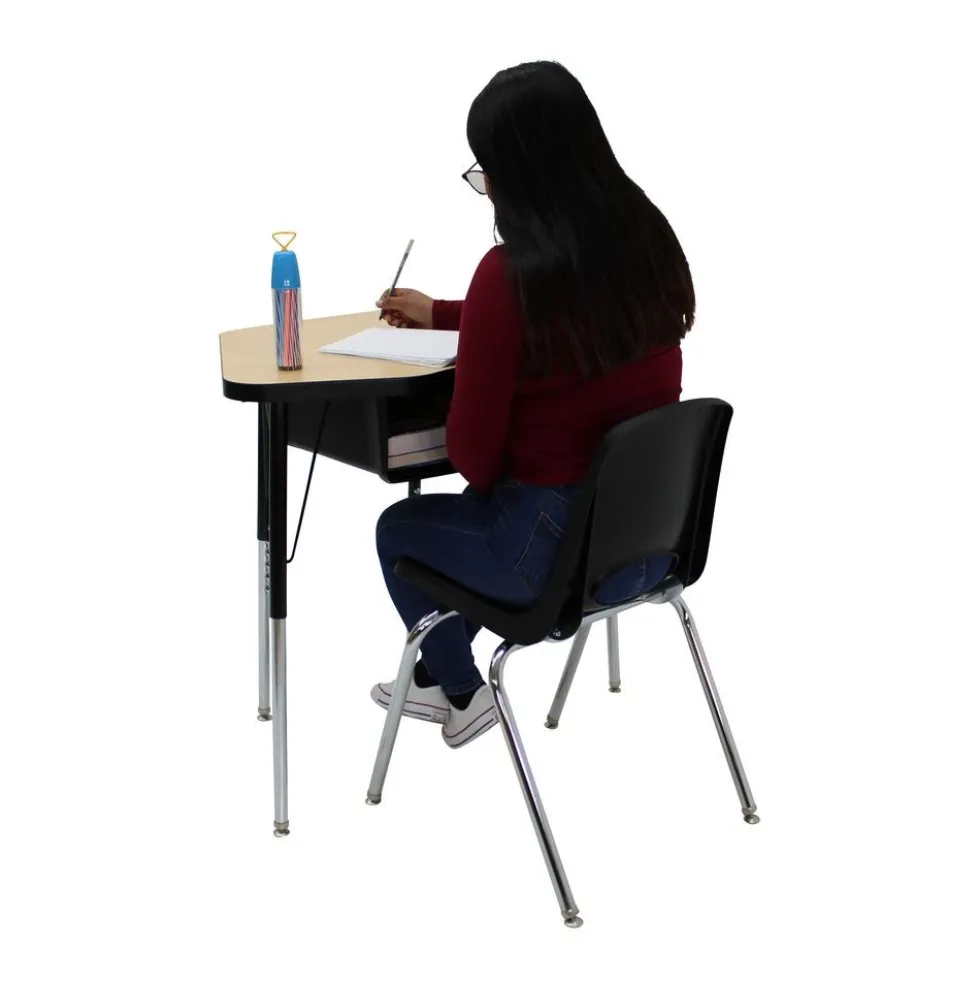 Petal Desk & 12" Stack Chair Set - Maple/Black (2-Pack/4-Piece)