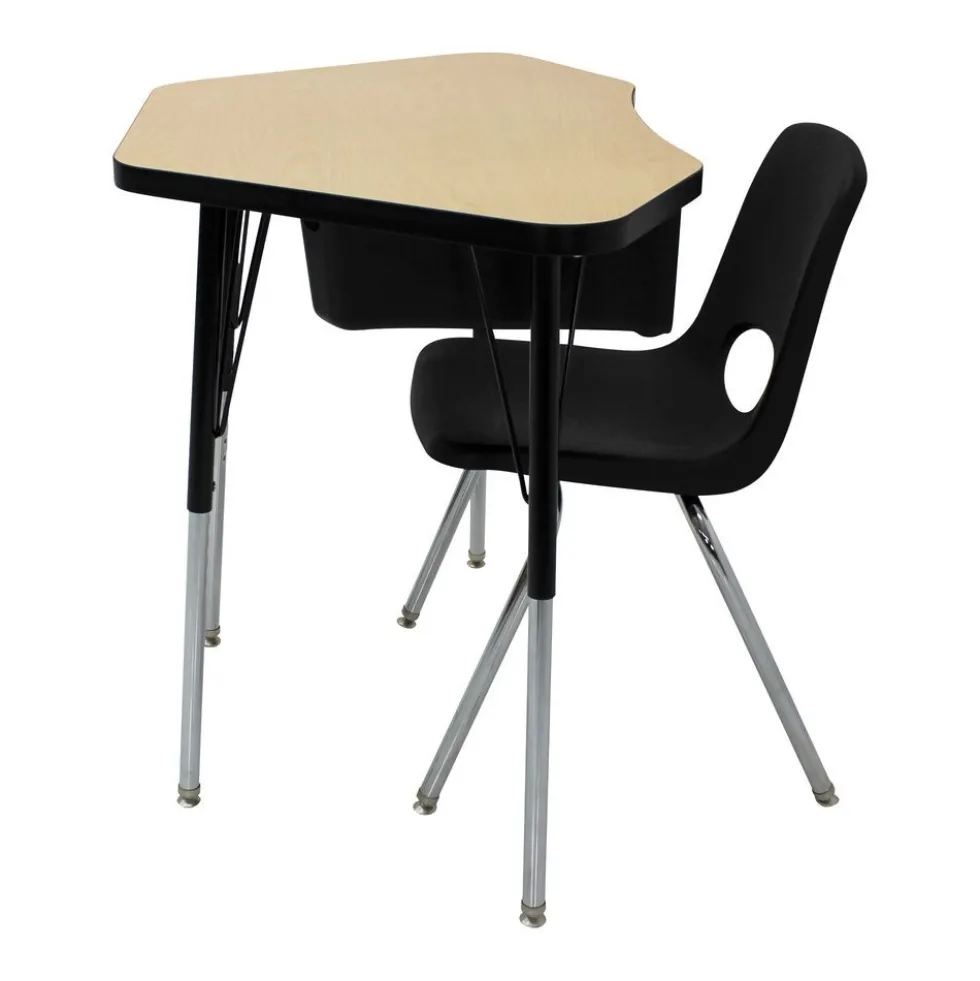 Petal Desk & 14" Stack Chair Set - Maple/Black (2-Pack/4-Piece)