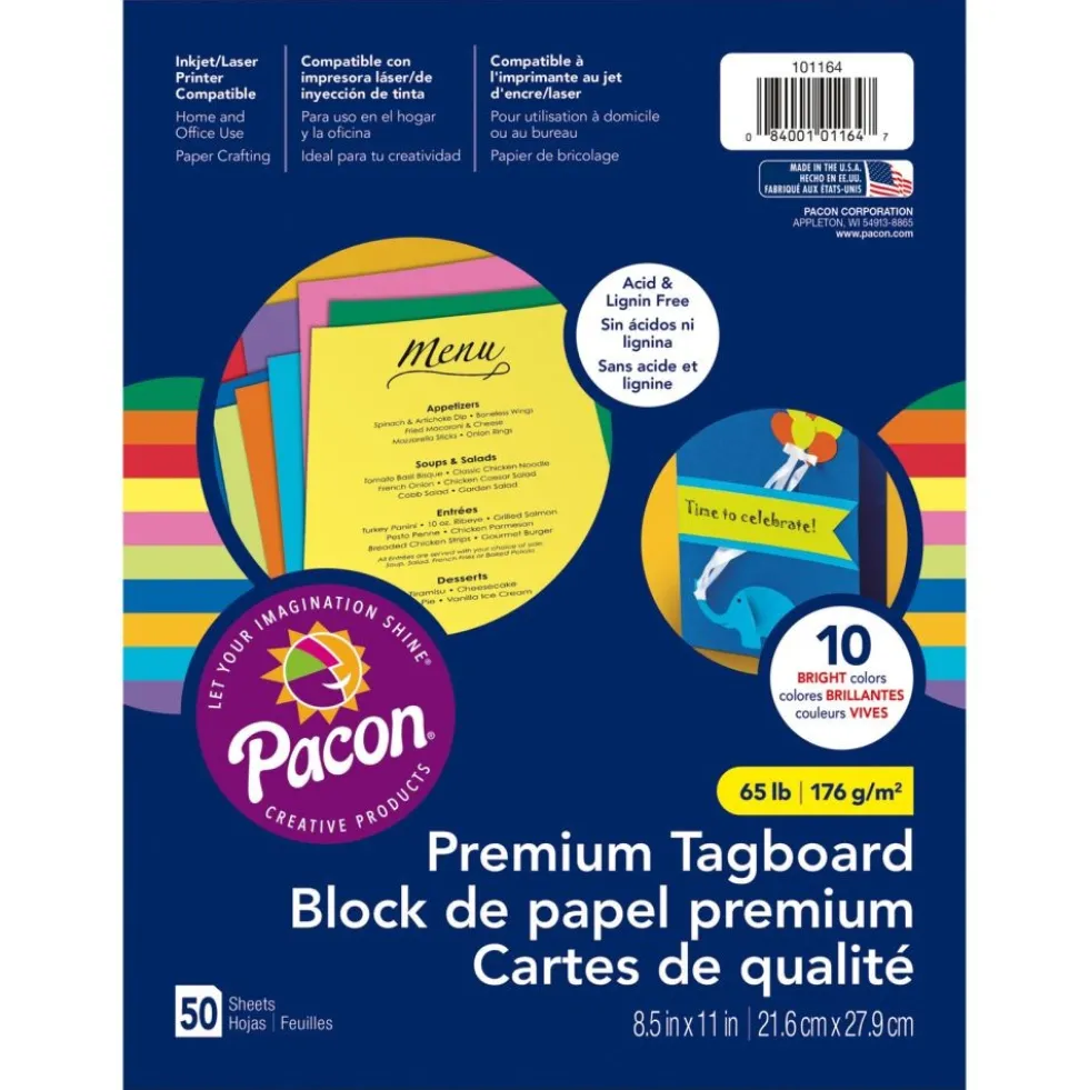 Premium Tagboard, Brights 8-1/2" x 11", 50 Sheets